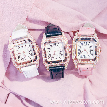 Hot Women Ladies Fashion Leather Strap Square Diamond Quartz Wrist Bracelet Watches Luxury Watches Crystal Gift Set For Women